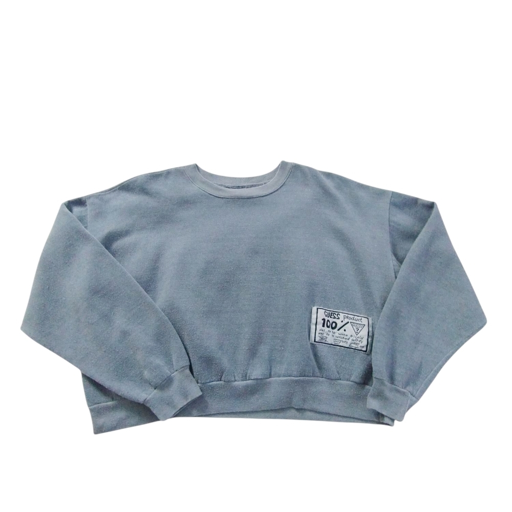 Y2K Vintage Womens Small Guess Distressed Grunge Oversized Cropped Sweatshirt
